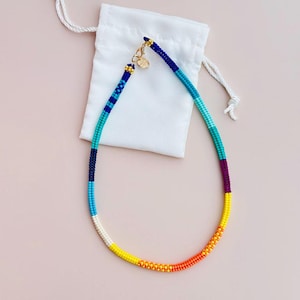 Handgewebte perlenkette | Fischgrät rocailles perlenkette | Handgemachte mehrfarbige Glasperlenkette | Sommer Schmuck