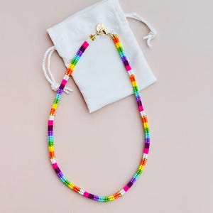 Handgewebte perlenkette | Fischgrät rocailles perlenkette | Handgemachte mehrfarbige Glasperlenkette | Sommer Schmuck