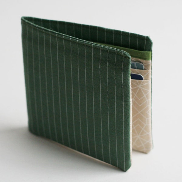 Mens wallet, Wallet, Billfold, Vintage Upcycled Fabrics, Green Stripe, Handmade by Knotted Nest on Etsy