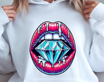 Diamond Lips PNG, Glam Fashion Mouth Design, Bold Graphic Digital Download Sublimation