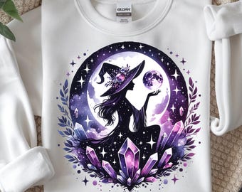 Witch Moon PNG, Crystal Shirt, Mystic Magic Design Digital Download Sublimation