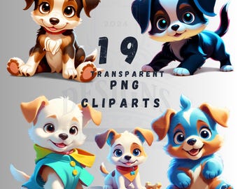 Cartoon Puppy Clipart Bundle: 19 Funny Dog PNGs (Digital Download)