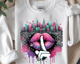 Shhh Lips PNG, Urban City Lips Shirt, Street Art Fashion Design Digital Download Sublimation