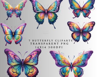 7 PNG Schmetterling Clipart Bundle, lebendige Farben Schmetterling Clipart Bundle, abstrakte Kunst, kommerzielle Nutzung