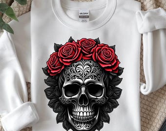 Rose crâne PNG, design gothique floral par sublimation (téléchargement numérique)