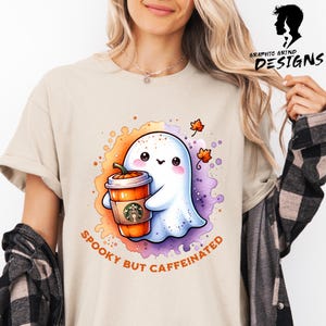 Spooky But Caffeinated Ghost PNG - Halloween Coffee Sublimation File | Cute Fall Ghost Clipart for Mugs & Shirts