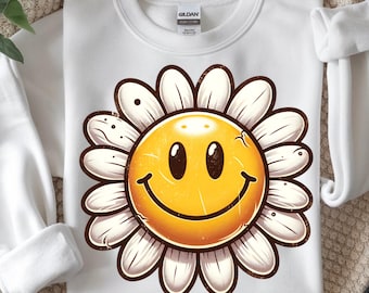 Smiley Flower PNG, Daisy Happy Face Design Digital Download Sublimation