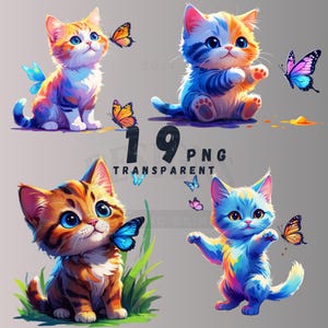 18 PNG Cute Kitten with butterfly Clipart bundle PNG, Adorable Kitten Graphics bundle png, Instant Digital Download, Commercial use