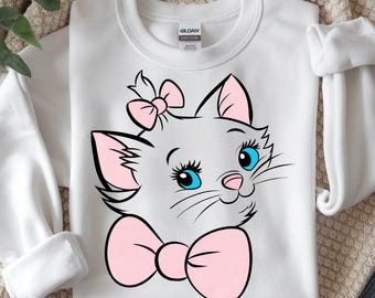 Pink Bow Kitten PNG, Girly Cartoon Cat Sublimation