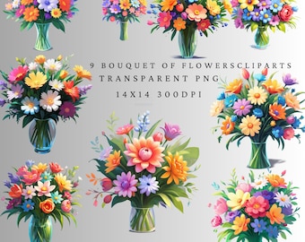 Blommig Clipart-paket, Bukett PNG-set, Blommig sublimeringsdesign