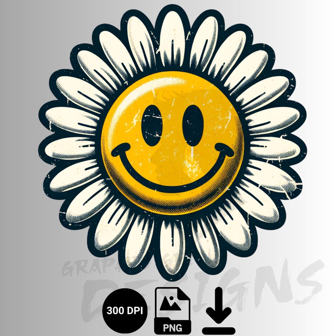 Distressed Smiley Face Png, Sublimation Design, Retro Smile Face Png ...
