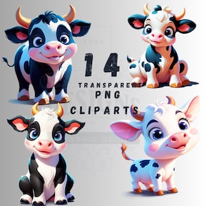 14 cartoon cow Clipart, funny cow bundle, Printable cow clipart, High Quality PNGs, Digital download, Paper craft, junk journal