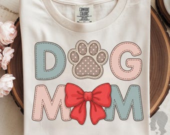 Diseño de camiseta con lazo y estampado de pata de perro para mamá, regalo para amantes de las mascotas (descarga digital)