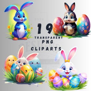 Easter Bunny Watercolor Clipart: Egg PNG Bundle (Digital Download)
