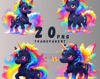 20 Unicorn PNG Bundle, Rainbow Unicorn Clipart Set, Fantasy Animal Digital Download Sublimation