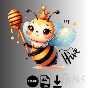 Queen Bee PNG: Kawaii Honey Bee Clipart for Mugs, Shirts & Stickers