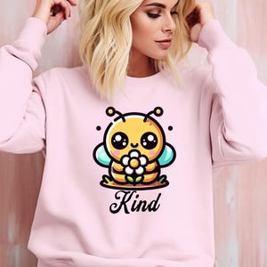 Cute Bee PNG – Kawaii Bumblebee Holding Flower Sublimation Design, Bee Kind Clipart, Spring Digital Download