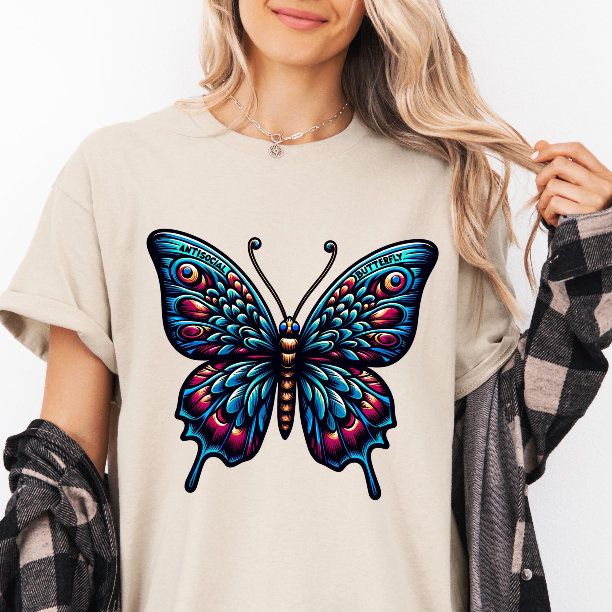 Antisozialer Schmetterling Png, Schmetterlings-Sublimationsdesign, T-Shirt-Design, Sweatshirt-Design, bunter Png, sofortiger digitaler Download