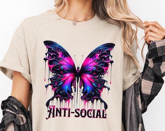 Antisozialer Schmetterling Png, Schmetterlings-Sublimationsdesign, T-Shirt-Design, Sweatshirt-Design, bunter Png, sofortiger digitaler Download