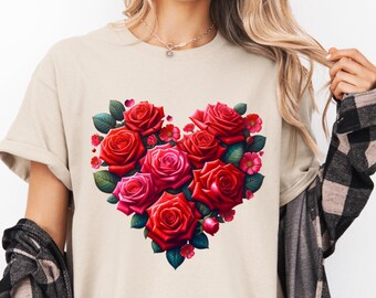 Heart Roses PNG – Romantic Red & Pink Flower Sublimation Design, Valentine’s Day Digital Download, Floral Clipart for Crafts