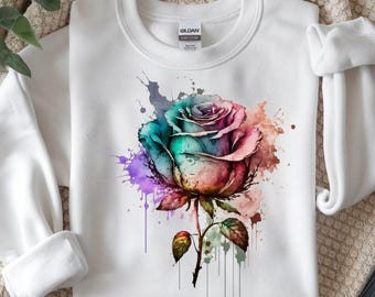 Watercolor Rose PNG, Floral Shirt Design, Sublimation Art (Digital Download)
