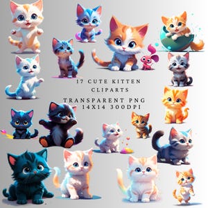 17  PNG Cute Kitten Clipart bundle PNG, Adorable Kitten Graphics bundle png, Instant Digital Download, Unlimited Commercial use
