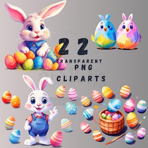 Easter Bunny & Egg Watercolor Clipart: 22 PNG Illustrations (Digital Download)