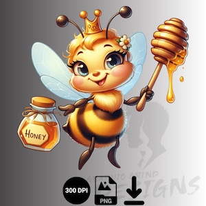 Queen Bee PNG: Kawaii Bumble Bee Clipart for Sublimation