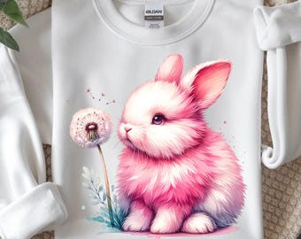 Rosa Häschen PNG, flauschiges Kaninchen-Shirt, Frühlingstierdesign digitaler Download Sublimation