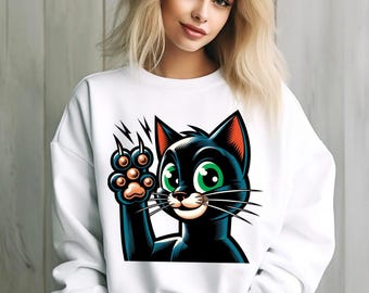 Black Cat Cartoon PNG: Funny Animal T-Shirt Design (Digital Download
