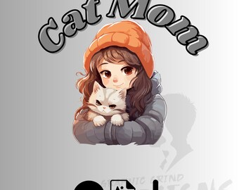 Cat Mom PNG Clipart: Kitten Sublimation Design (Digital Download 4200x4200 300dpi)