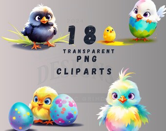 Easter Chick PNG Clipart Bundle: 18 Colorful Designs (Digital Download)