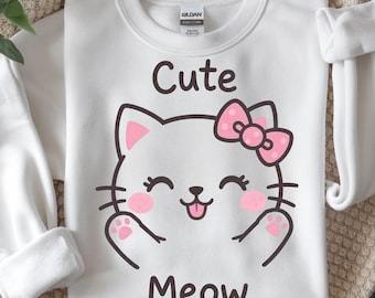 Meow Cat PNG, Kawaii Kitty Shirt, Cartoon Animal Design Digital Download Sublimation
