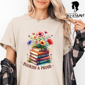 Bookish and Proud PNG - Floral Book Stack Sublimation Design | Colorful Reader Sticker for Mugs, Shirts & Totes
