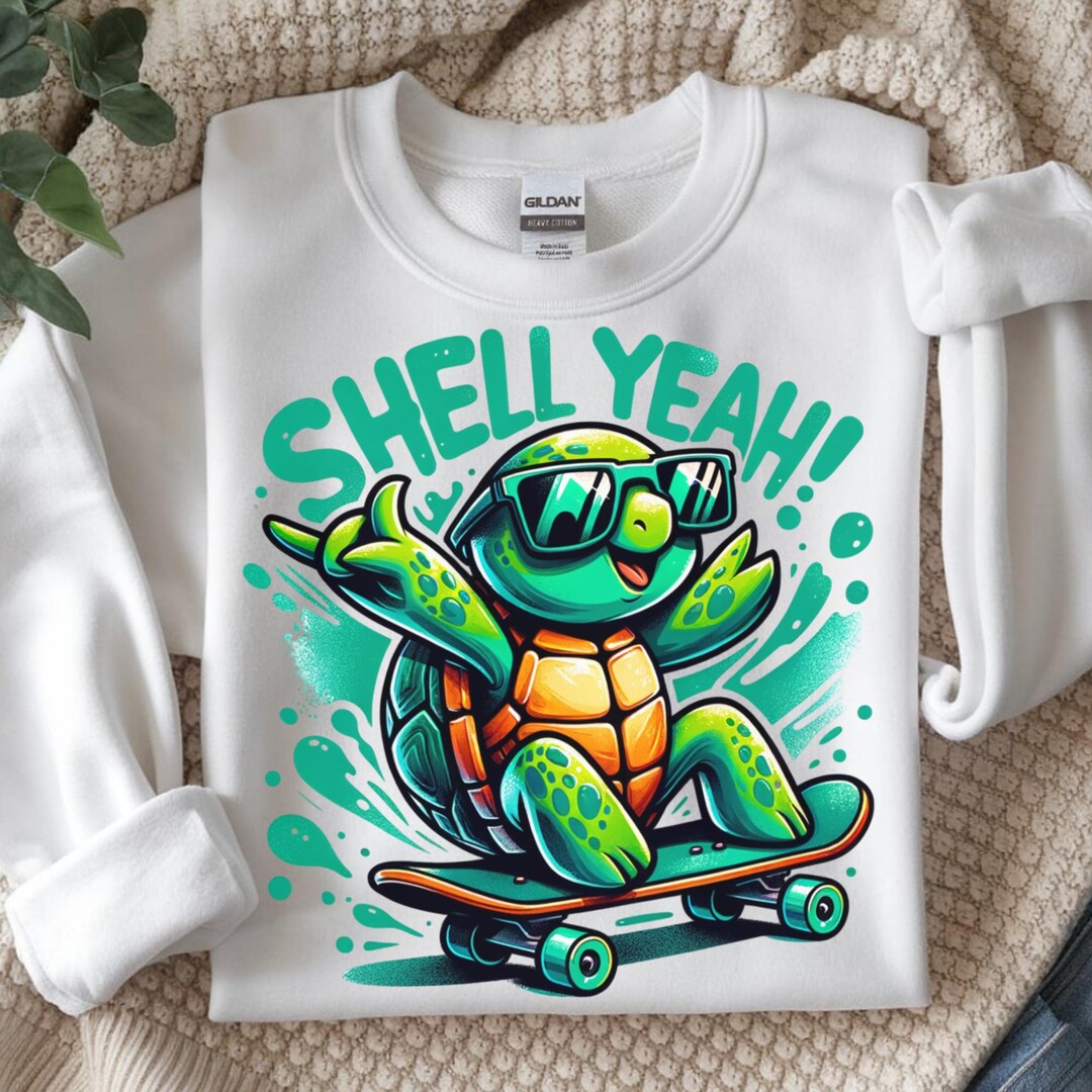 Shell Yeah Turtle PNG Shirt Design, Funny Skateboarding Animal Art ...