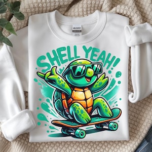 Shell Yes Schildkröte PNG Shirt Design, lustige Skateboard-Tierkunst, digitaler Download