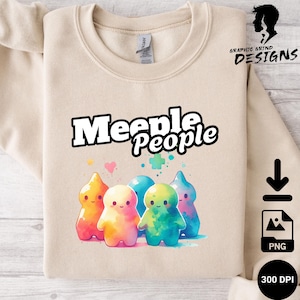 Watercolor Meeple People PNG: Board Game Clipart for Sublimation