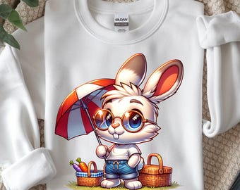 Cute Bunny Summer PNG, Picnic Rabbit Shirt Design, Sublimation Digital Download