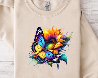 Schmetterling auf Sonnenblume Png, Sublimationsdesign, Schmetterling Png, Sonnenblume Png, buntes Design Png, Shirt-Design, digitaler Download