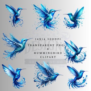 Hummingbird Clipart: Watercolor Style, 8 PNG Images (Digital Download)