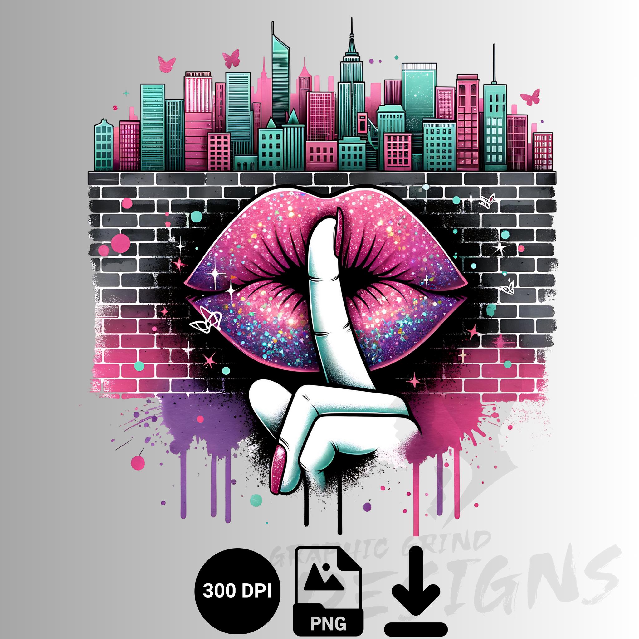 Shh Lips with City Skyline png, kiss cherry png, hearts and kisses Png, Valentine Png, Lips Png, Love Png, Sublimation Designs