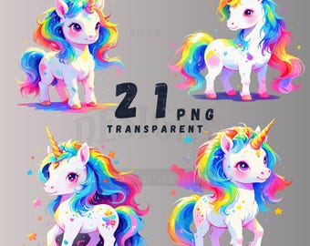 Fantasy Unicorn PNG Bundle, Rainbow Clipart Set, Shirt Sublimation Design