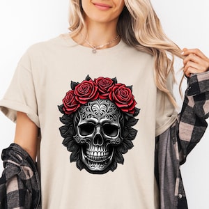 Skull with Red Rose PNG: Gothic Valentine Clipart (Digital Download)