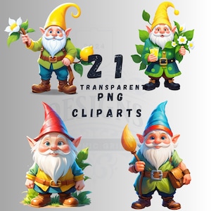 Garden Gnome Clipart Bundle: 21 Spring PNG Graphics (Digital Download)