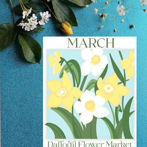 Flower Market March Birth Flower Poster - Yellow Daffodil Wall Art, Printable Floral Decor, Personalized Birth Month Flower Gift