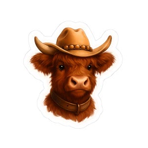 Cowboy Cow Stickers, Cute Farm Animal Decor, Laptop Stickers, Gift for Country Lovers, Western Theme Accessories, Fun Home Office Decor