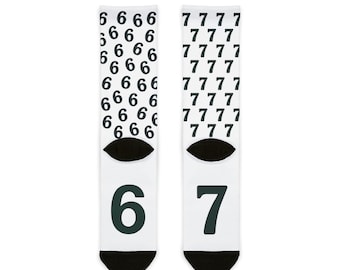 6 7 Trendy Graphic Crew Socks, Unique Casual Socks, Fashionable Gift for Teens, Sports and Everyday Wear
