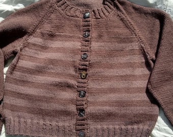 Mid- Gauge Knitting Machine Pattern. LK150. Worsted weight Classic Raglan Sleeve Round/ Crew Neck Cardigan. Adult XX Small to 5 xl