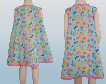 Girls Aline A Line Dress With Cap Sleeve Sewing Pattern. Easy. Size 2 To 10 Years.