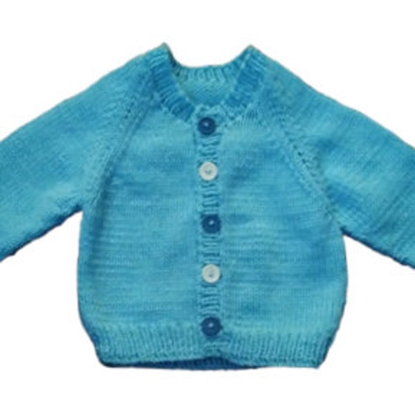 Mid- Gauge Knitting Machine Pattern. Classic DK  Raglan Sleeve Round Neck Cardigan.  Age Birth  -  7 years.